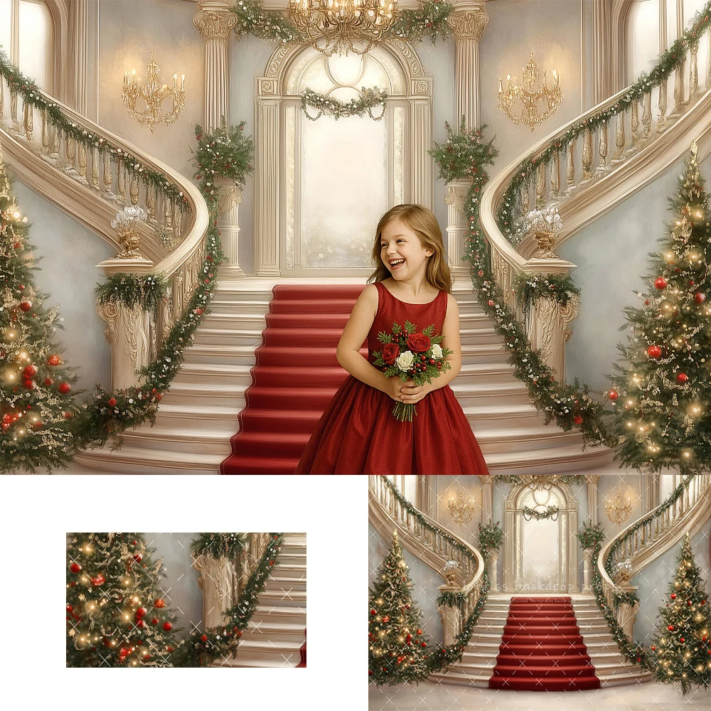 

Рождественский замок, лестница, фоны для детей и взрослых, реквизит для фотосессии, рождественские роскошные фоны для гостиной