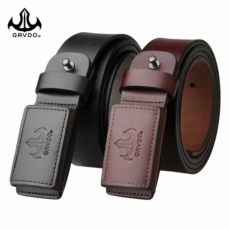 GRVDOMen's anti-allergy belt leather metal-free anti-allergy belt extra long pure cowhide trouser belt 140cm150cm160cm