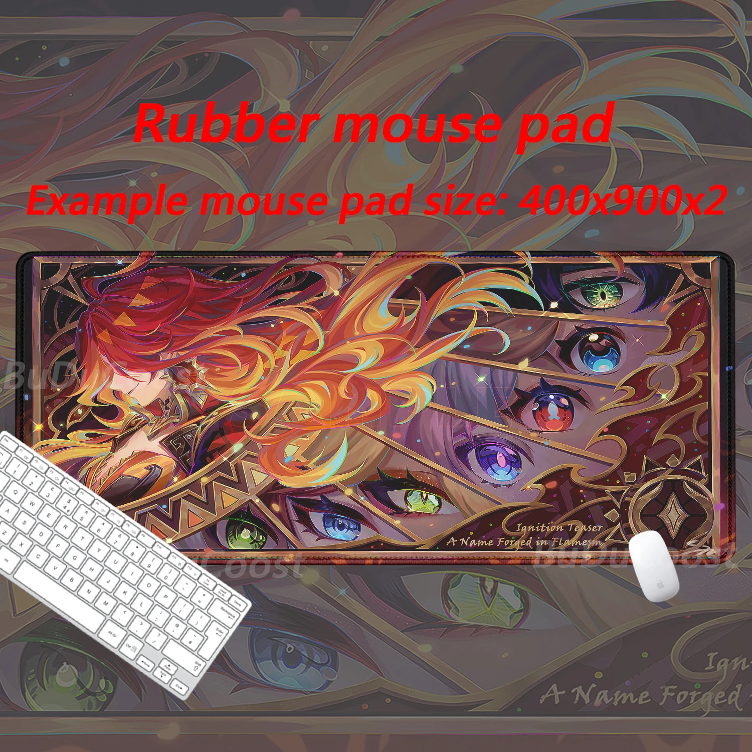 Genshin Impact mamuika Teclado mecánico de impresión de alta definición para muchas personas, XXL, bordes de bloqueo, accesorios, alfombrilla de ratón