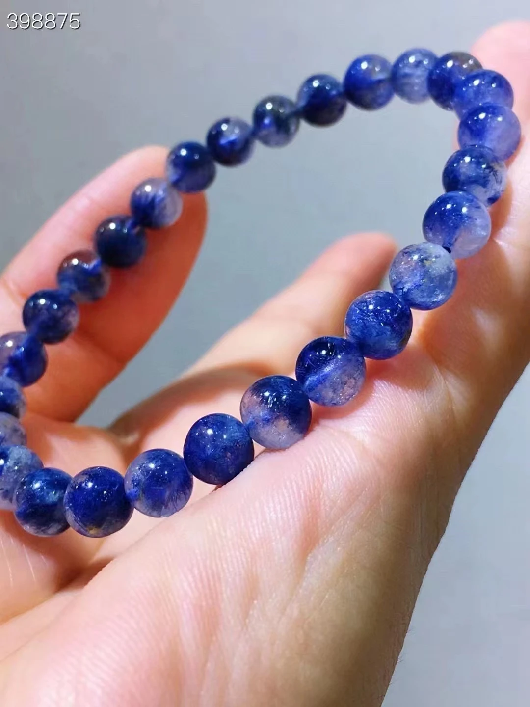 Natural Blue Rutilated Dumortierite Quartz Bracelet 6.5mm Jewelry Cat Eye Women Men Clear Round Beads Rare Stone AAAAA