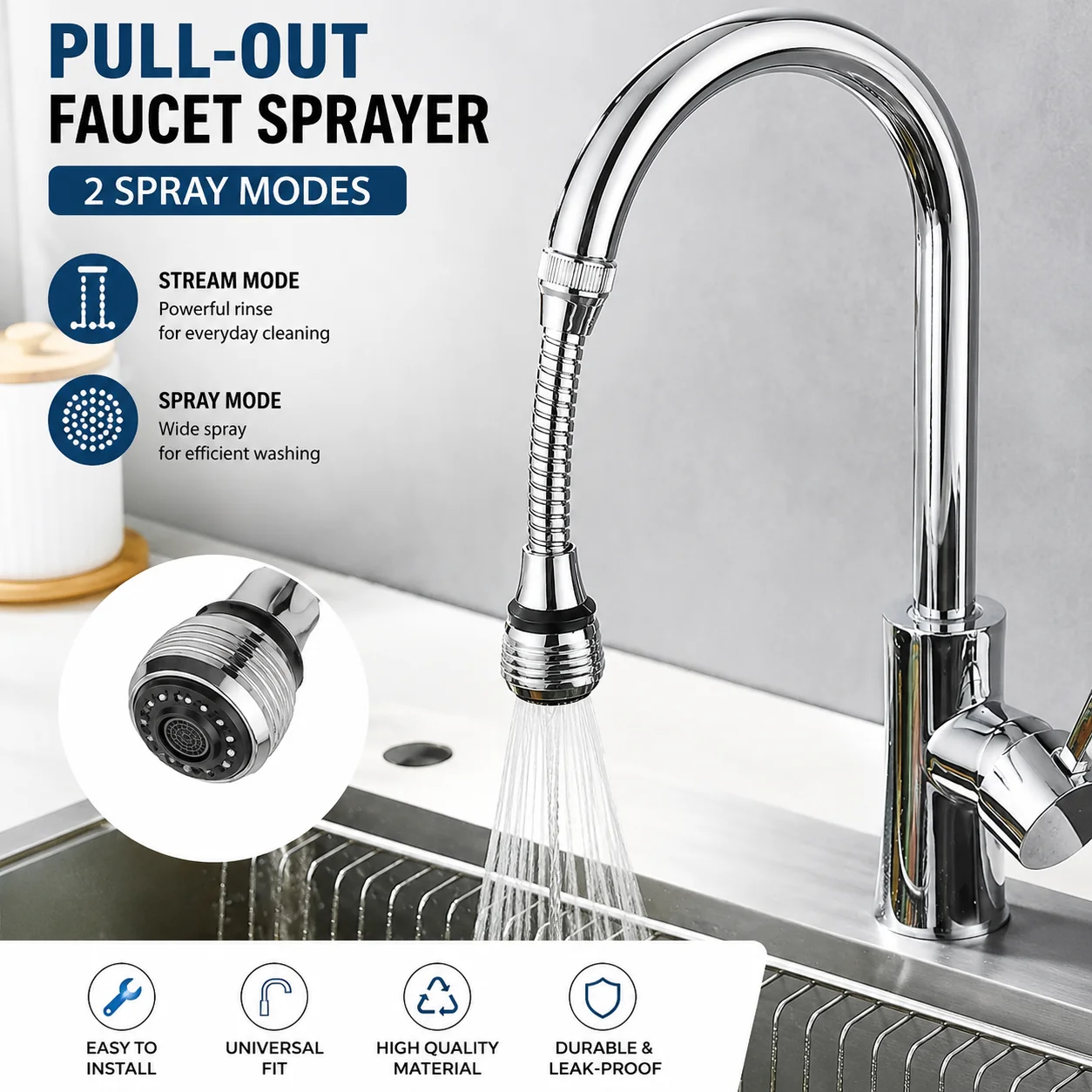 

360 ° rotating kitchen long faucet pressure splash proof extended filtering foam kitchen universal faucet dual mode spray