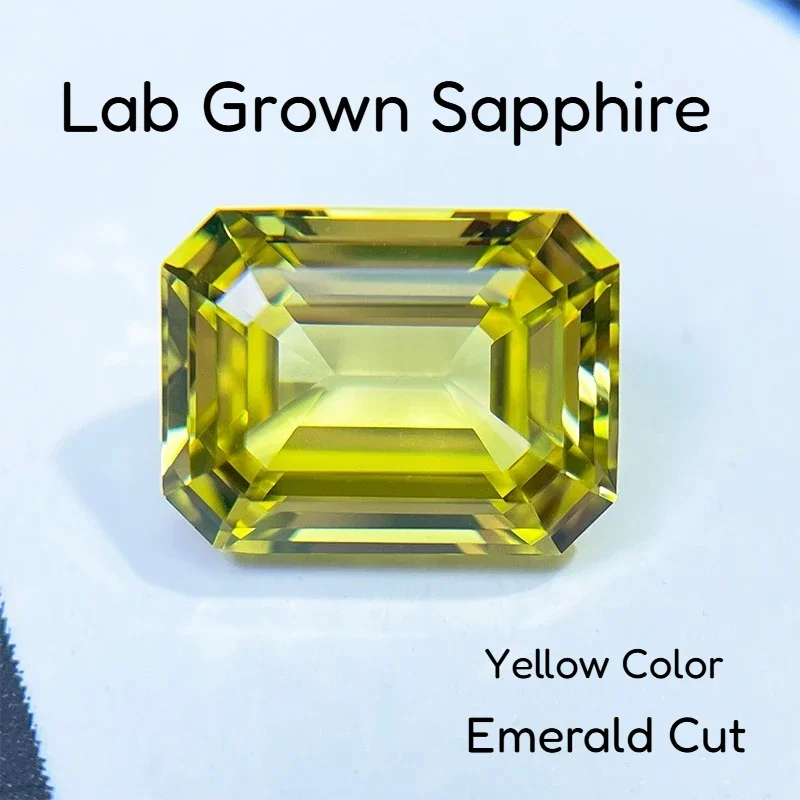 

Lab Grown Sapphire Yellow Color Emerald Cut Extremely Shiny Quality DIY Ring Necklace Earrings Main Materials AGL Certificate