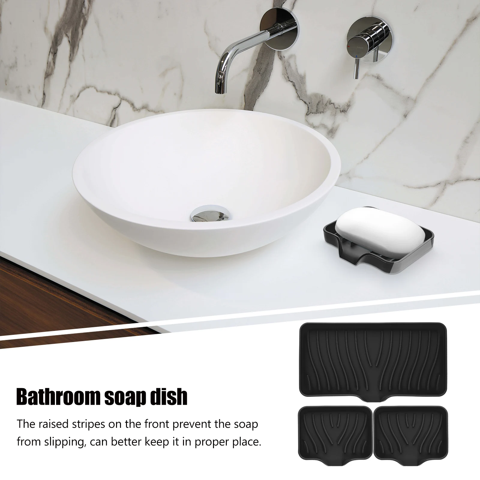 

3pcs Silicone Soap Dishes Anti-Slip Self-Draining Bathroom Shower Soap Holders Kitchen Sponge Tray Lightweight Countertop