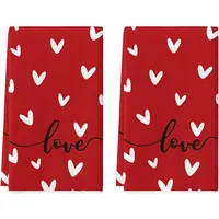 2Pc Valentine's Day Red and White Heart-Shaped Kitchen Towel 40*60Cm Towel Set Super Absorbent Soft Cleaning Cloth Tea Towel