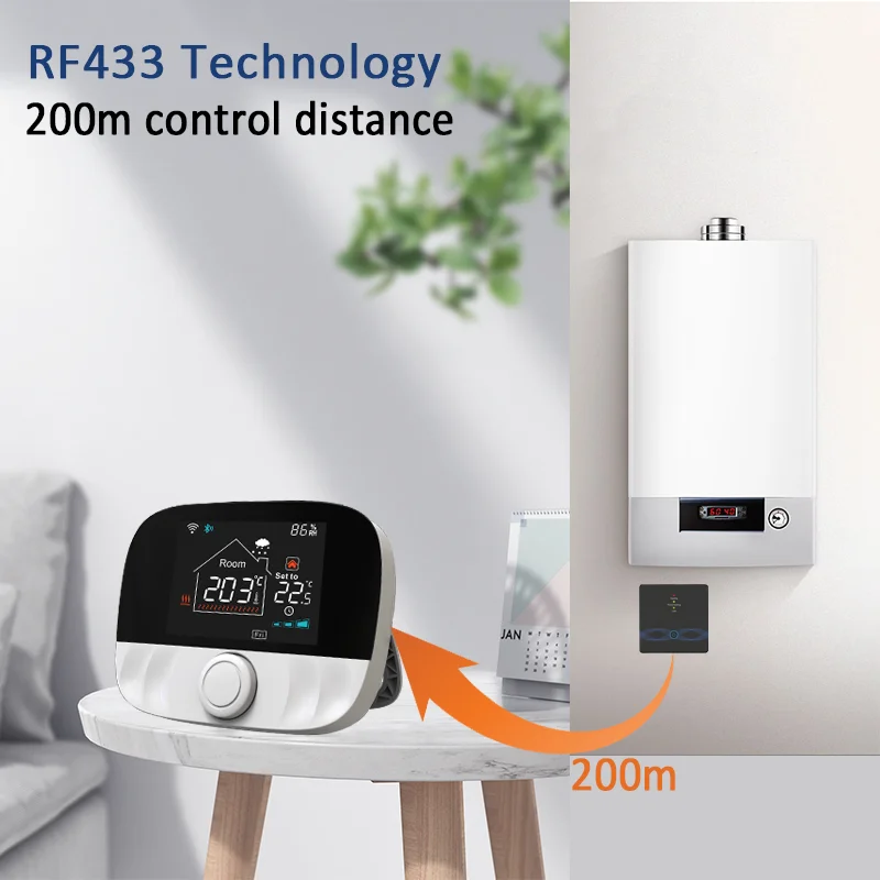 หม้อต้มก๊าซ RF433เทอร์โมไร้สาย WIFI Tuya ตัวรับสัญญาณควบคุมอุณหภูมิอัจฉริยะ & เซ็นเซอร์ความชื้นพร้อม Alexa Google ยานเดกซ์