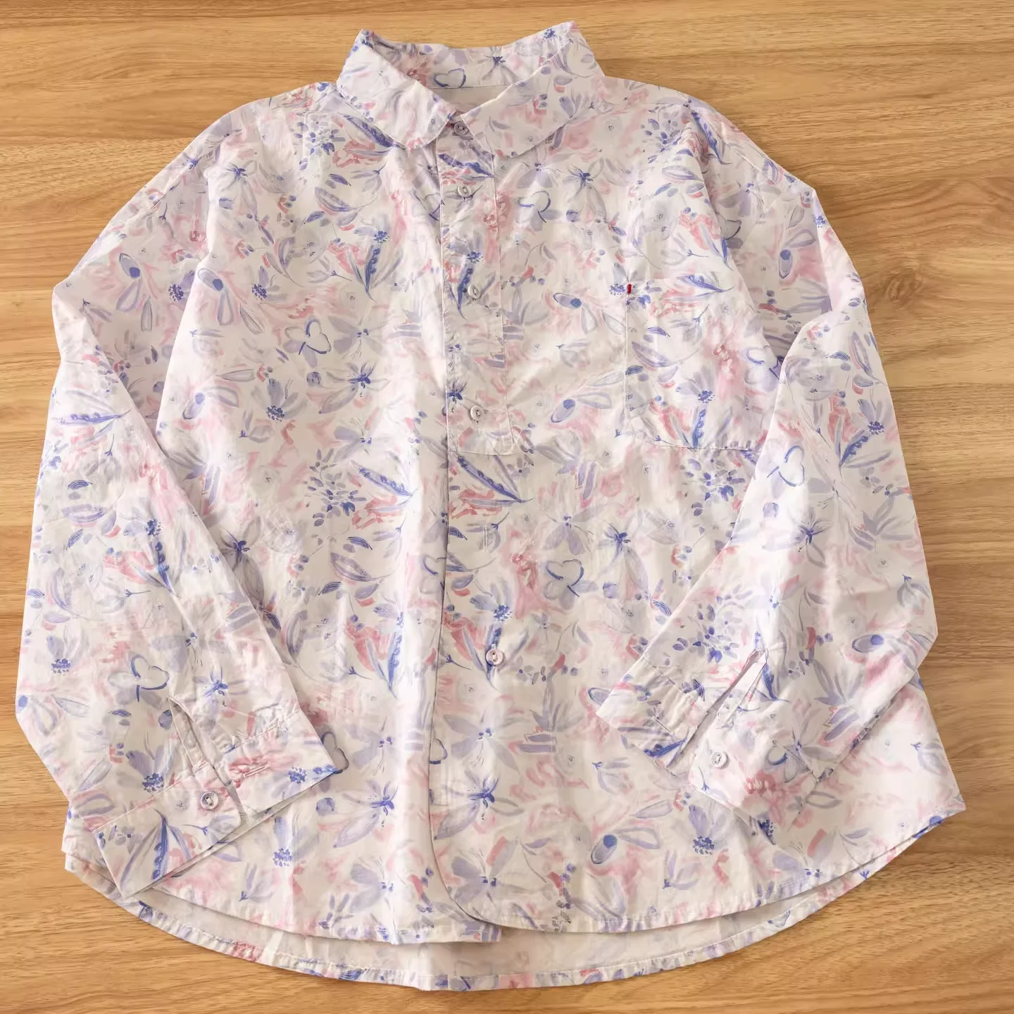 تمثال نصفي 124 سنتيمتر Harakuku موضة الأرجواني الأزهار طباعة المتضخم قمصان طويلة الأكمام البلوزات للنساء القطن الخالص عطلة الشاطئ قمصان