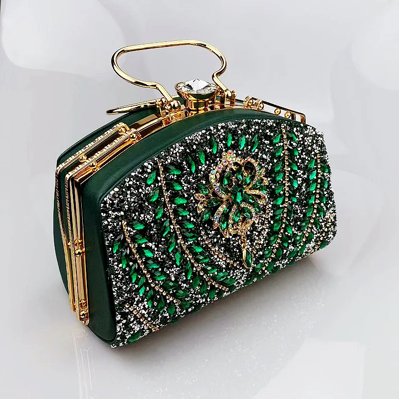 Women\'s gold/black/green rhinestone handbag Women\'s evening dress bag Wedding banquet handbag Bride diamond wallet Luxury party