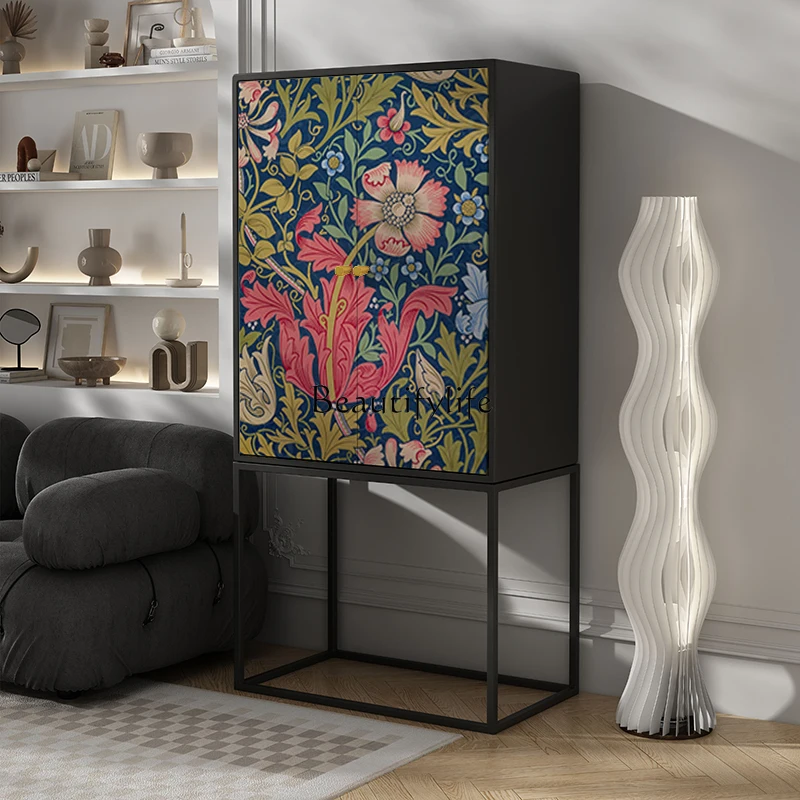 

French medieval light luxury multi-functional cloakroom bedside cabinet hotel homestay high-footed cabinet