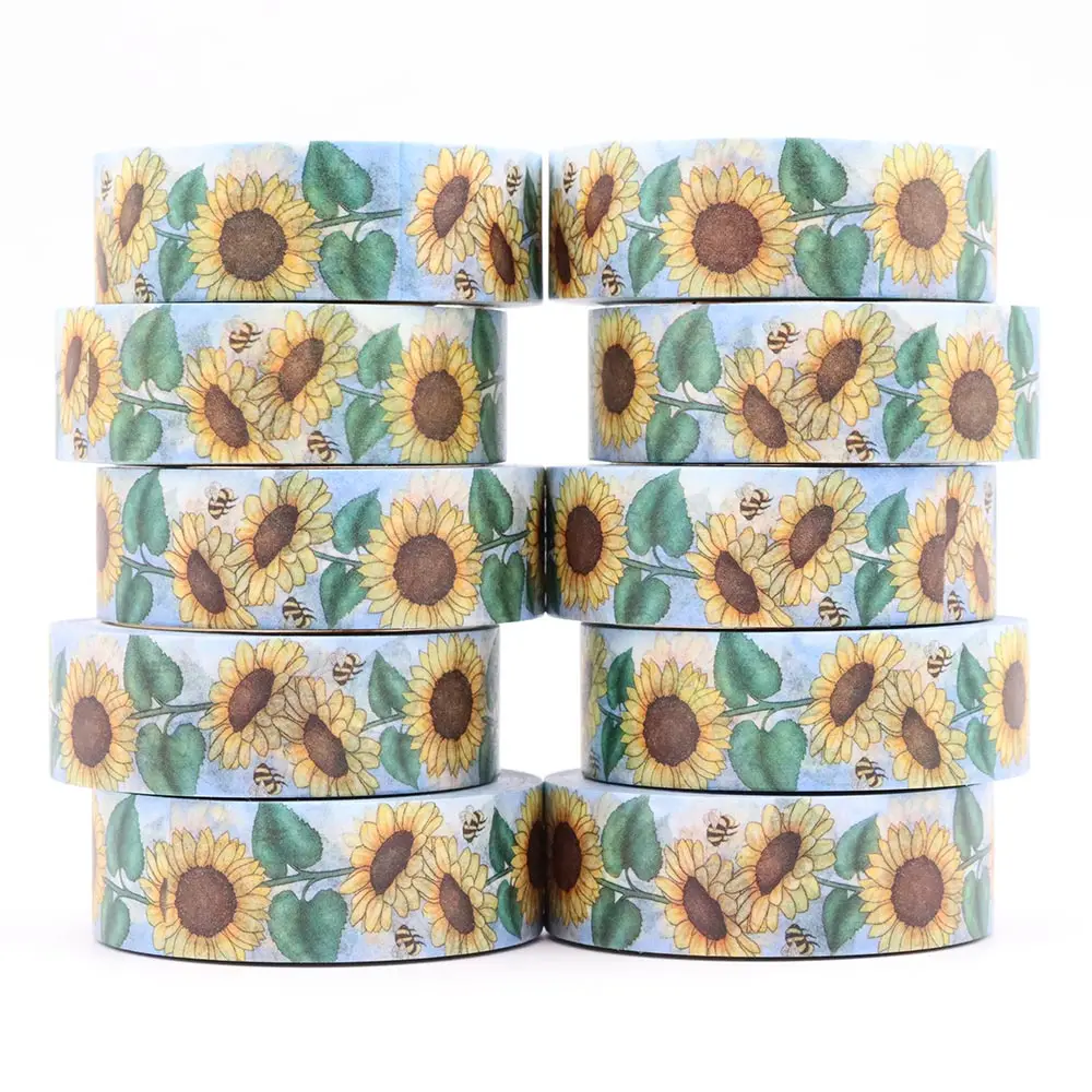 Autocollants Washi Plantes de tournesol de printemps, ruban de masquage décoratif, fournitures scolaires, 15mm * 10m, 1PC, nouveau