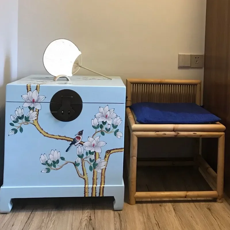 Hand Painted Camphor Wood Storage Box Bedside Table Sofa Side End Table Small Coffee Table for Bedroom Living Room Wedding