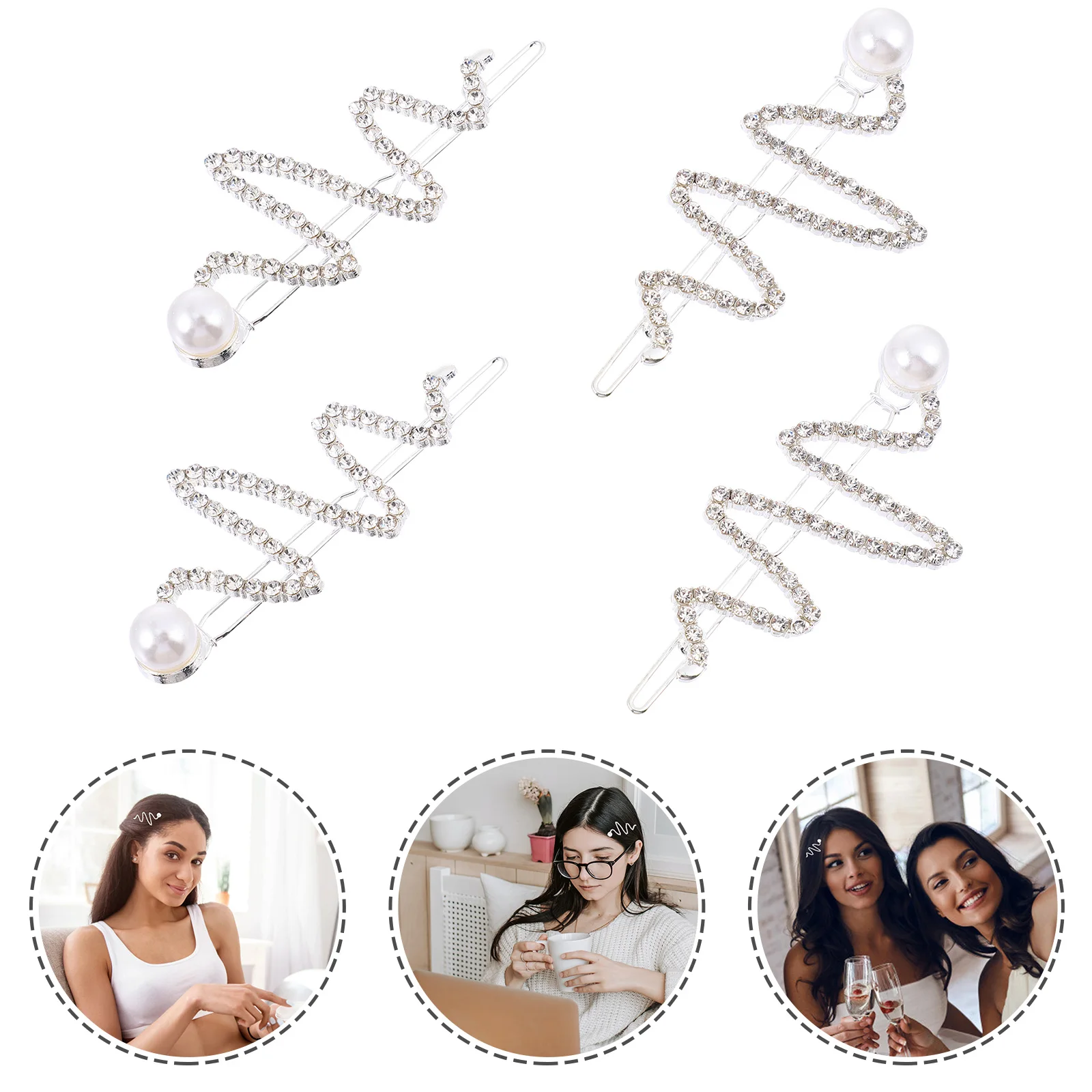 

4 Pcs Not Hairpin Crystal Accessories Rhinestone Barrettes for Women Bobby Pins