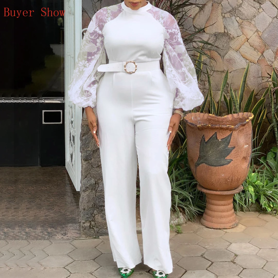 Elegant Jumpsuits for Women 2025 Lantern Sleeve High Waisted Solid Fashion Office Ladies Formal Business Work Wear Overalls Hot