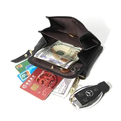 2023 New Genuine Leather Women Mini Wallet Ladies Short Wallets and Purses Zipper Leather Coin Purse Keychain Coins Pocket Bag