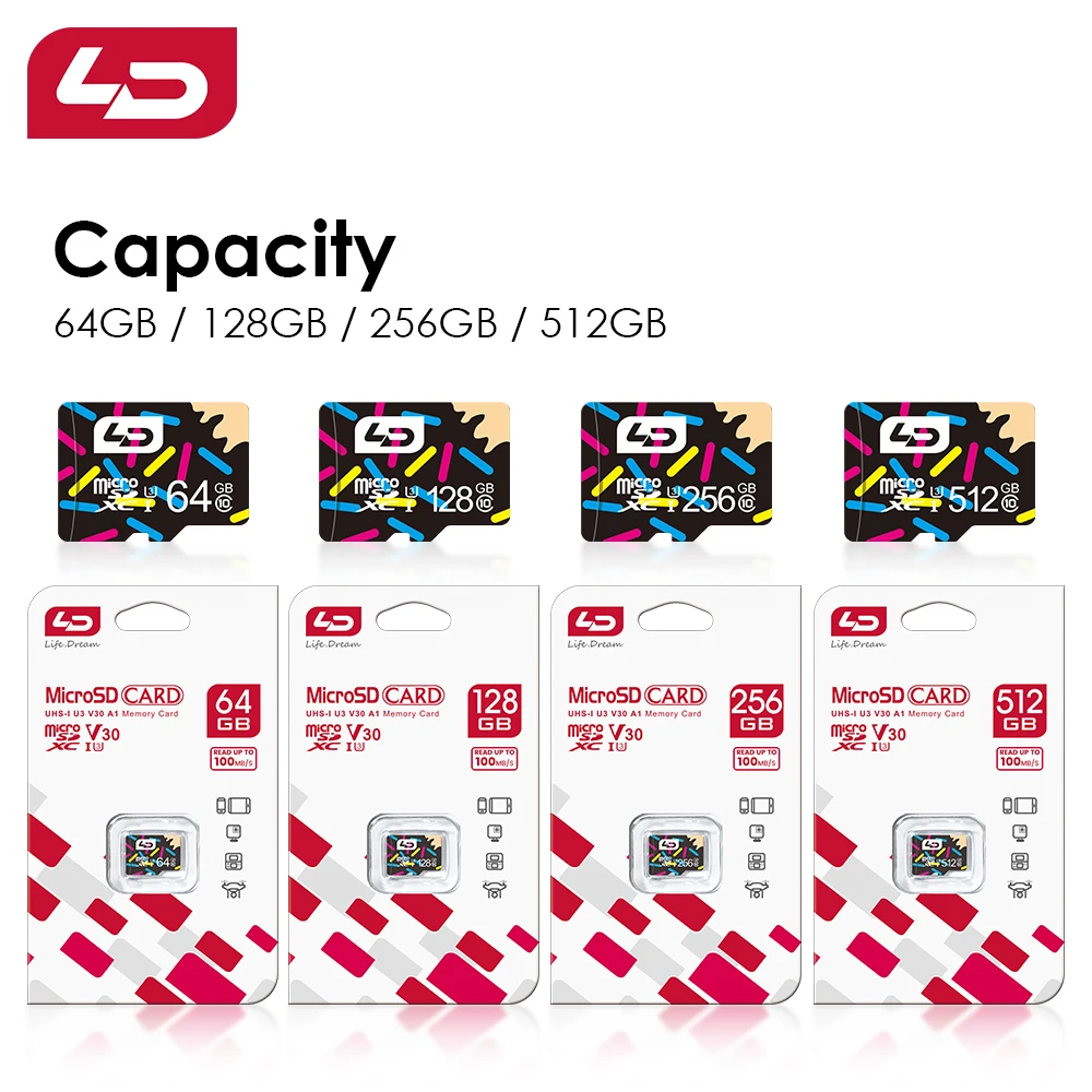 LD Ultra Micro SD Card 128GB 64GB 16GB Class 10 A1 Memory Card 256GB 4GB 8GB Micro SD 32GB 512GB Flash SD/TF Card For Phone