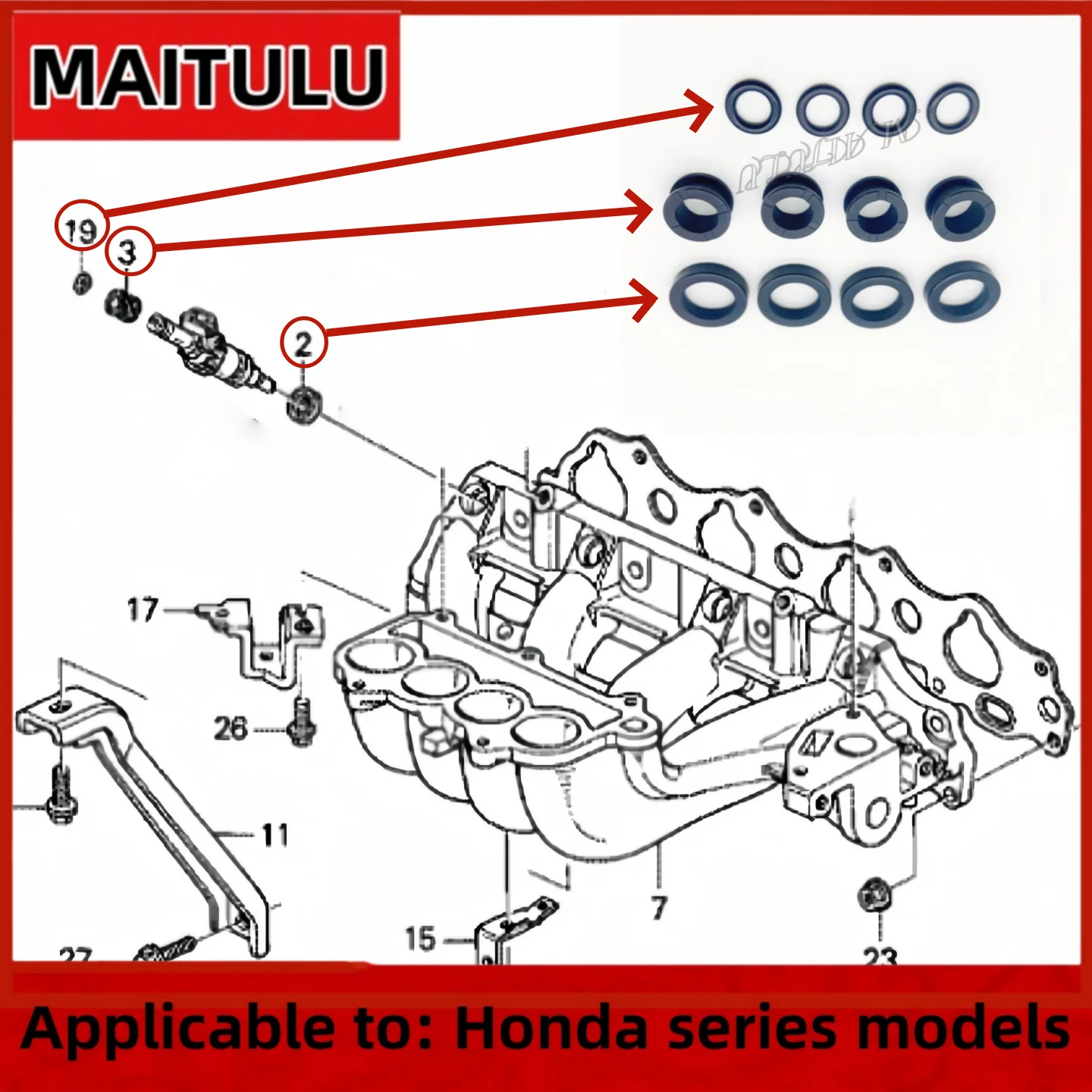 

Fuel Injector Nozzle Gasket O-ring Seal Kit For Honda Accord 1998 1999 2000 2001 2002 16472-PH7-003 16473-PD6-000 91301PM7003