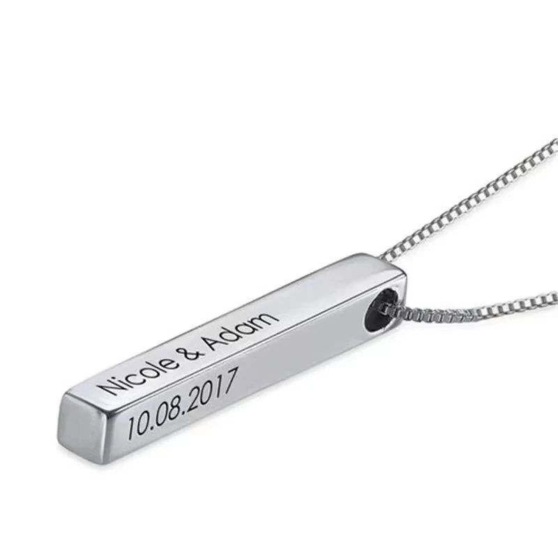 Custom Name Bar Necklace Personalized 4 Side Engraving 316L Stainless Steel for Women Men Family Lover Charm Jewelry Accessory
