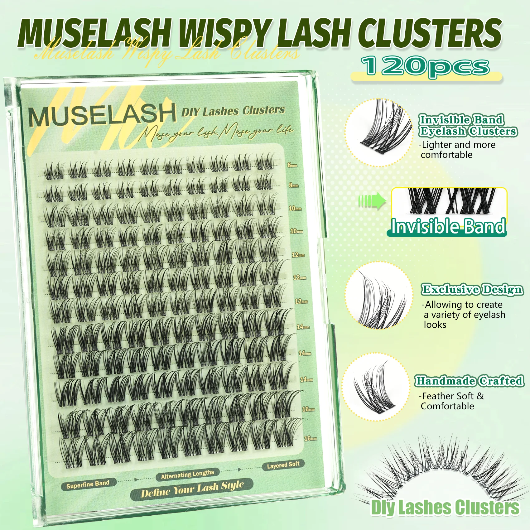 Natural False Eyelashes, Defined Individual Strands, Clear Band Lashes, Lightweight & Comfortable, Soft and Easy to Apply, Beginner Friendly, Reusable Lashes for Daily Makeup, Halloween Party and Special Events