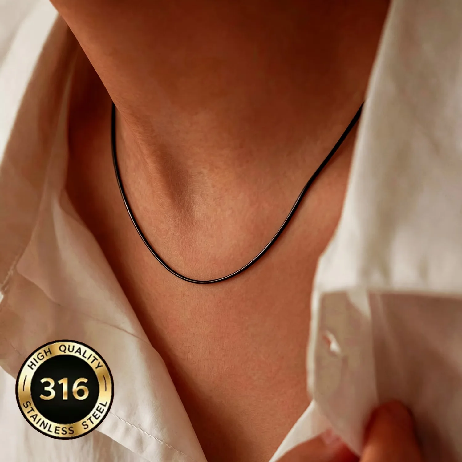 316L Stainless Steel Black-plated Round Snake Chain Necklace, Anti-oxidation Waterproof Won’t Fade Can Be Paired with Pendants