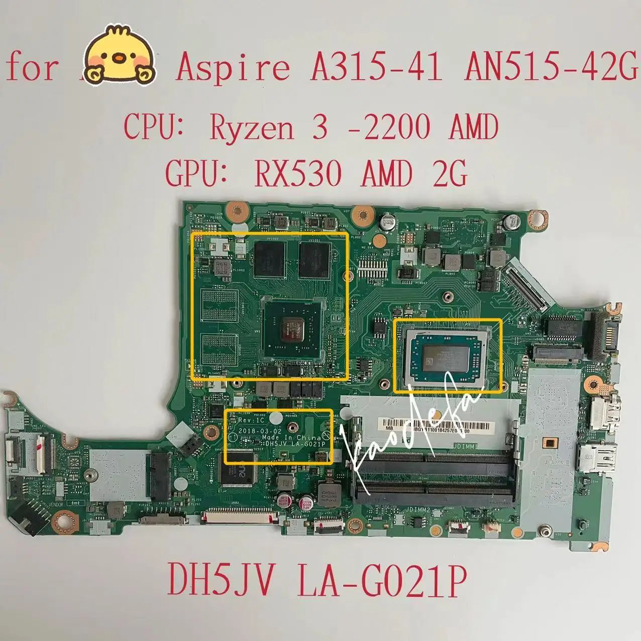 DH5JV LA-G021P For Acer A315-41 Nitro AN515-42G Laptop Motherboard With AMD Ryzen R3-2200U CPU Radeon 530/540 2GB Video Card