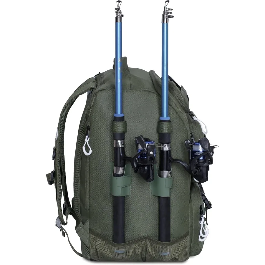 حقيبة ظهر لصيد الأسماك مع صناديق معالجة وحوامل قضيب 40 لترًا لمغامرات الصيد الخارجية تتضمن غطاء مطر ودعم خلفي مبطن I #5