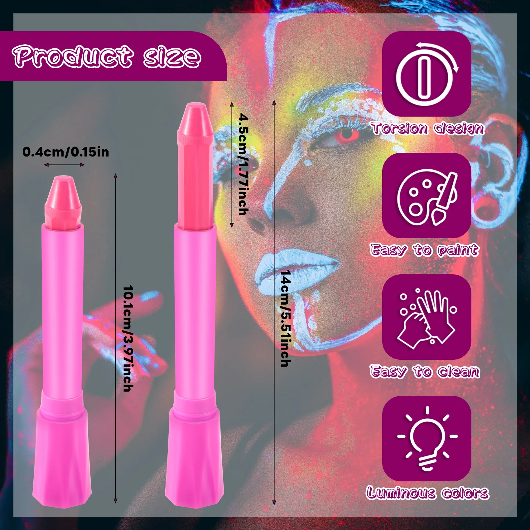 Professional Glow In The Dark Face Body Paint Glow Sticks Markers Makeup Face Painting Kits, For Halloween And Parties