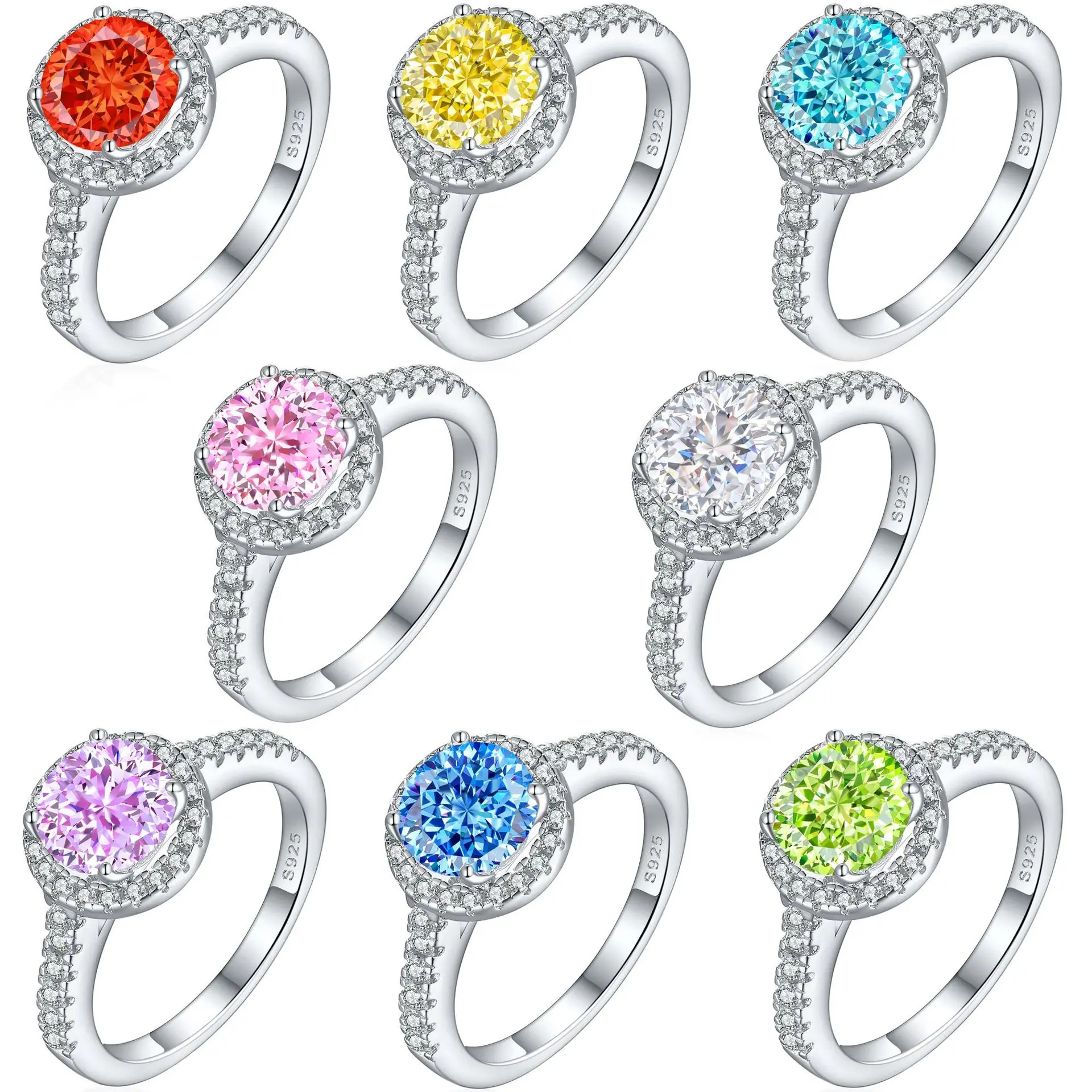 

18K gold PT950 platinum S925 silver 7-layer electroplated gold color treasure ring, rose ice flower cutting wedding ring