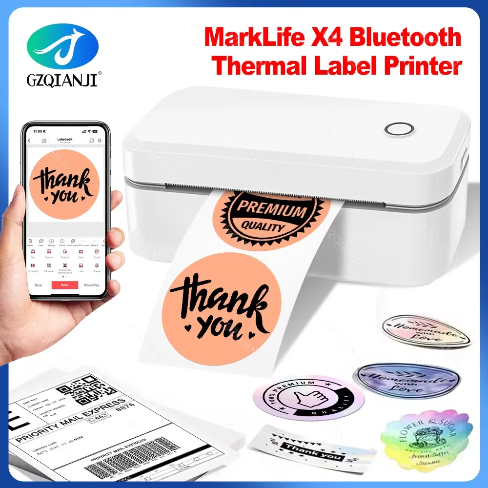 110mm Marklife X4 Bluetooth Thermal Label Printer Small Shipping Label Printer 4X6inch Compatible with iPhone Android Mac Window
