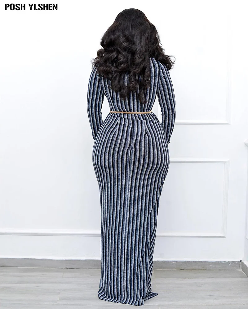 Filig123-Robe Africaine à Rayures pour Femme, Tenue Élégante, Longue, à Col en V, Fente Haute, Sexy, Nouvelle Collection 2024