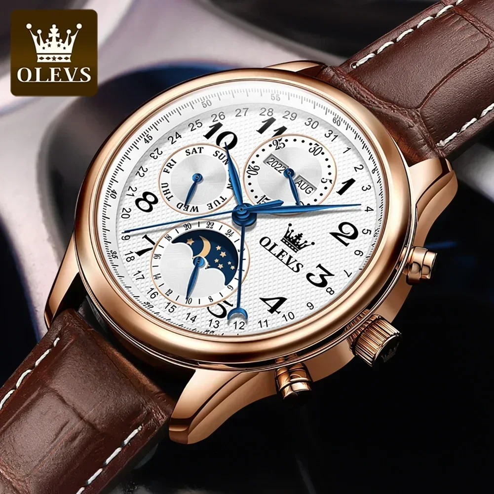 

OLEVS Automatic Movement Watches for Men Luxury Stainless Steel Mens Watch Multiple Calendar Moon Phase Man Watch Business Clock