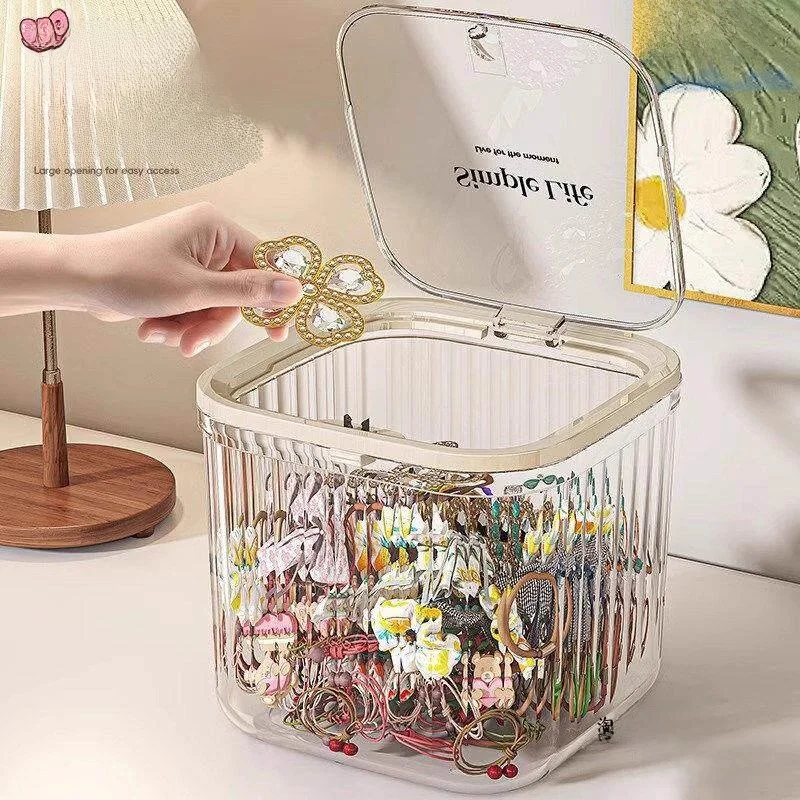 

Large Capacity Transparent Jewelry Box Portable Flip Cover Makeup Storage Box Bedroom Organizer Box Nordic Style Non-Lockable