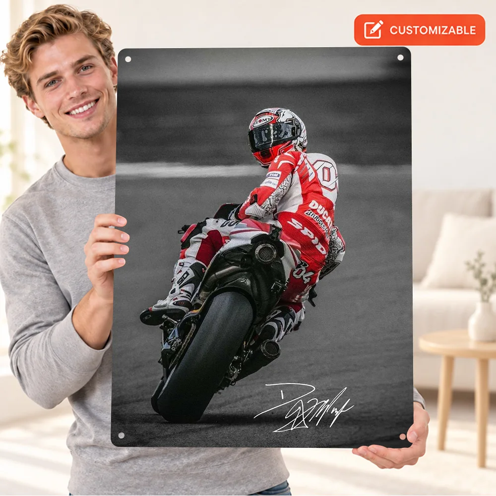 Andrea Dovizioso MotoGP Printed Poster Customized Aluminum Metal Sign Selective Color Photography Wall Art For Sports Lounge