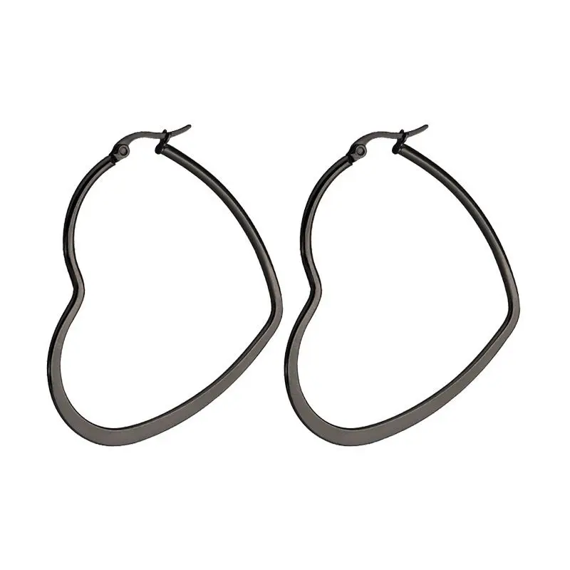 Wholesale Jewelry -- Titanium steel Cold Sexy Big Heart Hoop Earrings For Women Jewelry Gold / White / Black