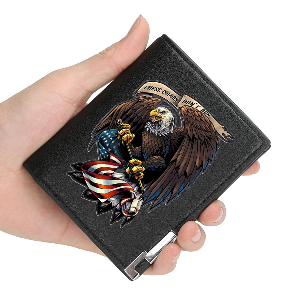 

New Arrivals America Eagle Holding Flag classic Printing Pu Leather Wallet Men Women Billfold Credit Card Holders Short Purses