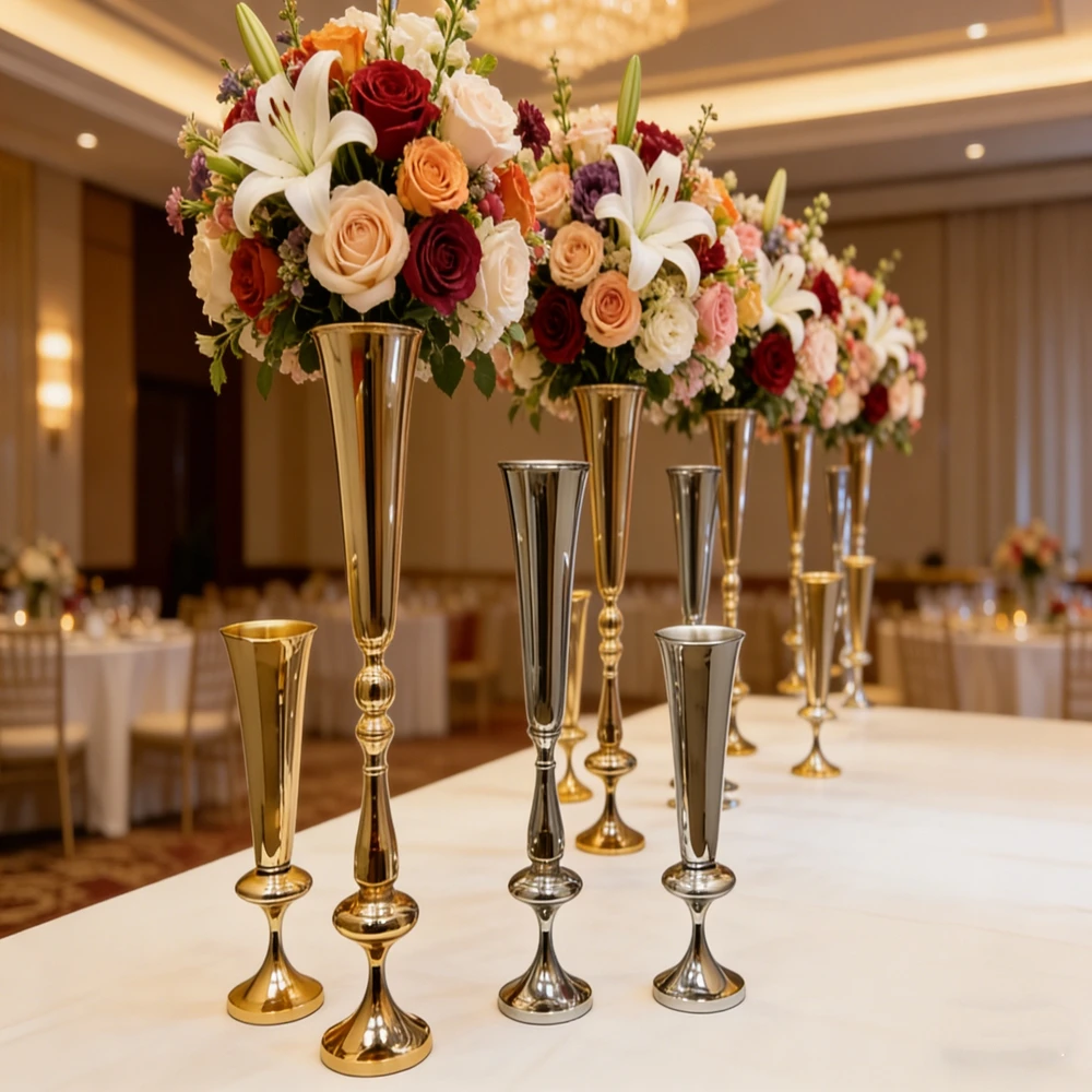 

70cm/98cm)12pcs)f30- New Luxury Gold Metal vases Tall Stands for Wedding Decoration Flower Arrangement centerpieces