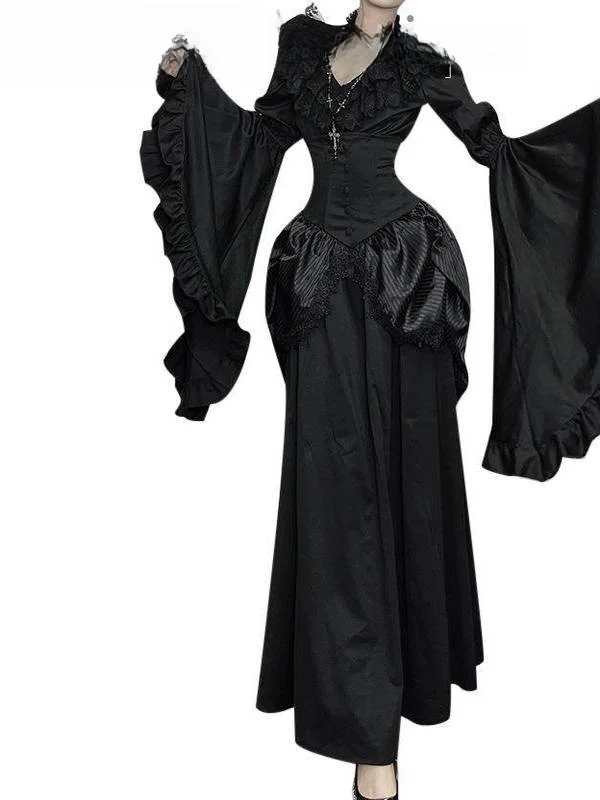 Taille haute f jupe grande Lolita Sle Fro décontracté jupe longue t-shirt quart Sve coupe ajustée autre tissu dames jupe