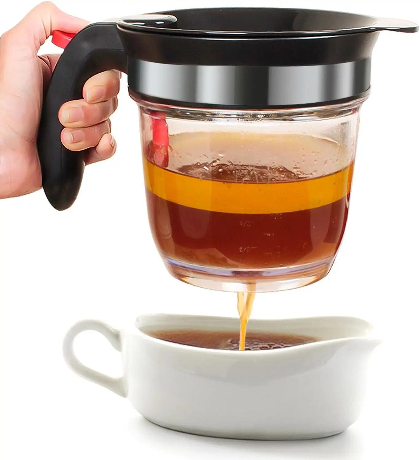 

Fat Separator 4 Cup with Oil Strainer, Kitchen Grease Separator + 3-in-1 Peeler (Red)