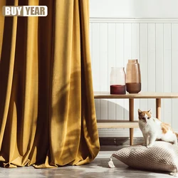 Fashion Luxury Nordic Gold Retro Velvet Curtains for Living Dining Room Bedroom Blackout Window Decor Elegant White Tulle