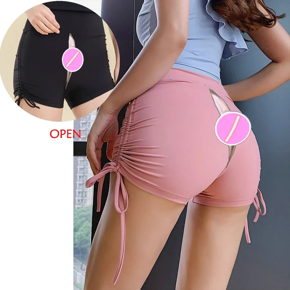 

Open Crotch Leggings Women Mini Gym Shorts Sexy Outdoor Sex Pants Peach Hips Exotic Hotpants Push Up Jogger Sports Yoga Short