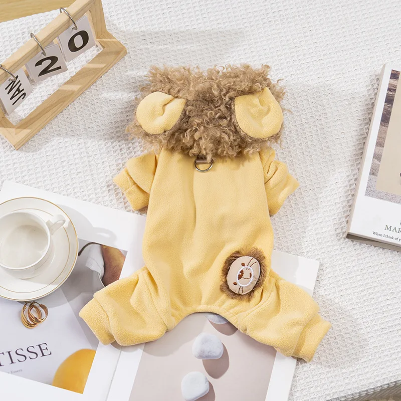 

Dog Lion Costume Cat Lion Hoodie, Warm Plush Hooded Sweater with 3D Mane for Winter, Cute Puppy Kitten Christmas Halloween Party