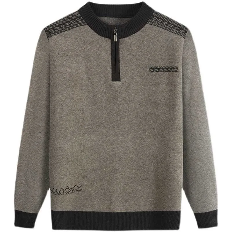 Middle-aged Elderly Men's Winter Clothing Autumn Clothing Middle-aged Zipper Pullover Sweaters Men's Tops