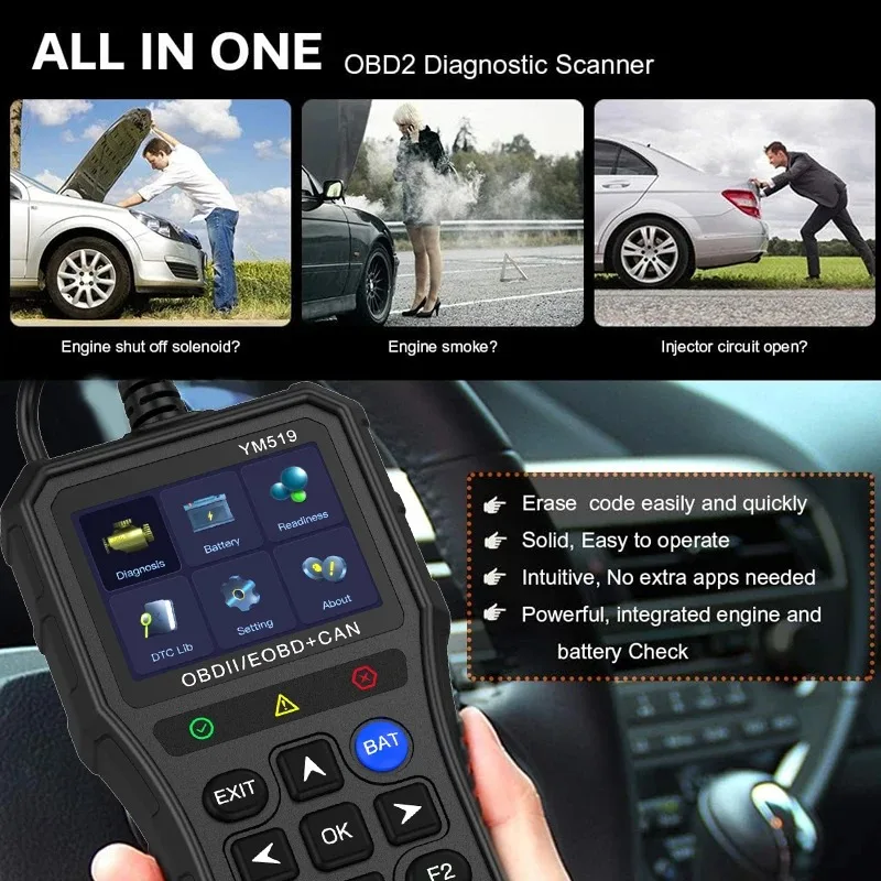 Portable Car Obd2 Scanner Code Reader Accurate Code Reader Check Engine Light Battery Voltage Testing Car Diagnostic Tools