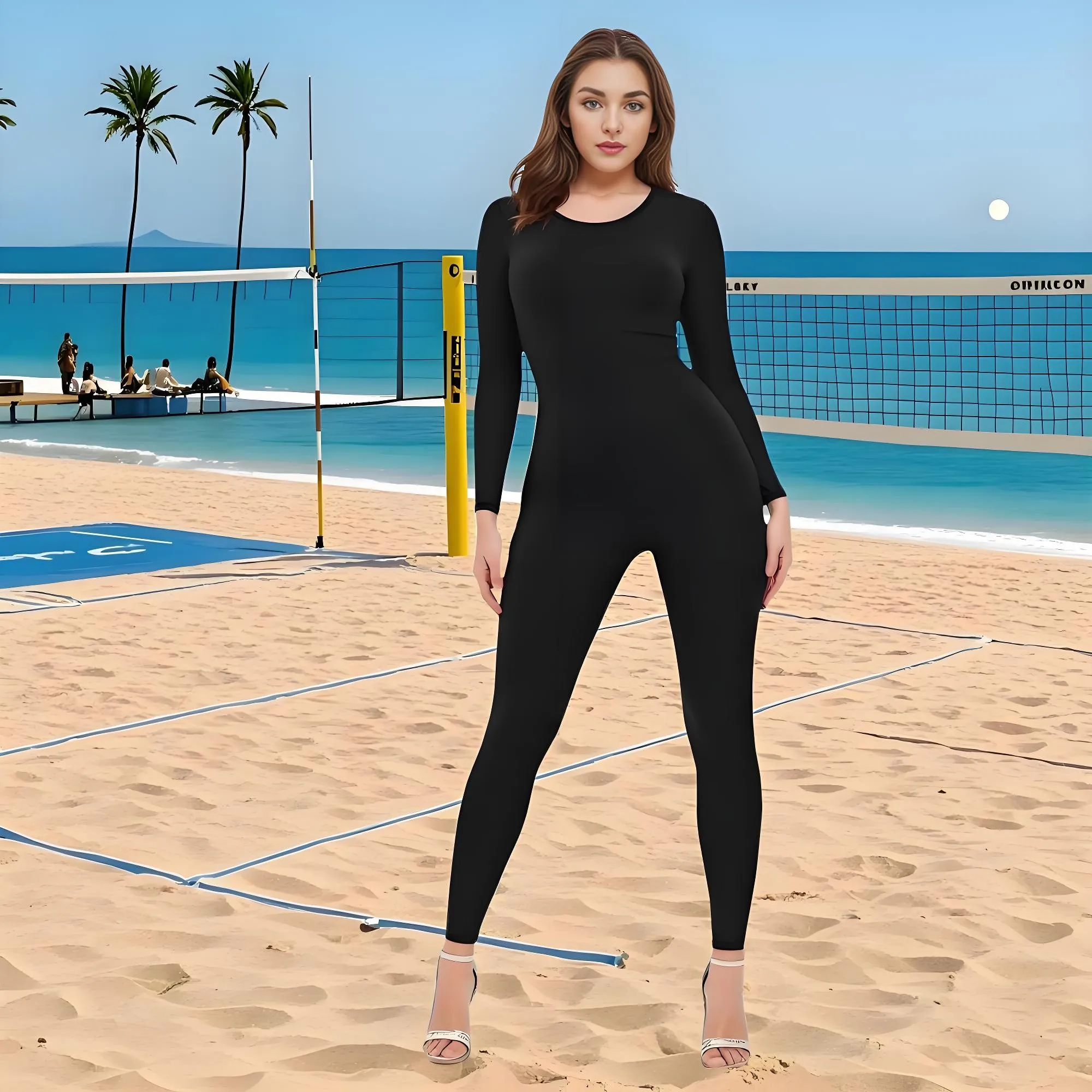 

Купальник с длинными рукавами, балетное платье, блестящий гладкий интегрированный костюм для йоги, комбинезон, колготки, спортивная тренировочная одежда, вечерний купальник