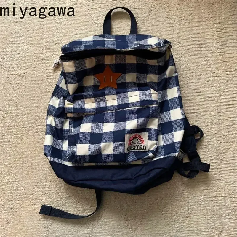 

Miyagawa Korean College Style Blue and White Campus Commuting Bag 2024 Large Capacity for Casual Versatile Men Women's Backpack