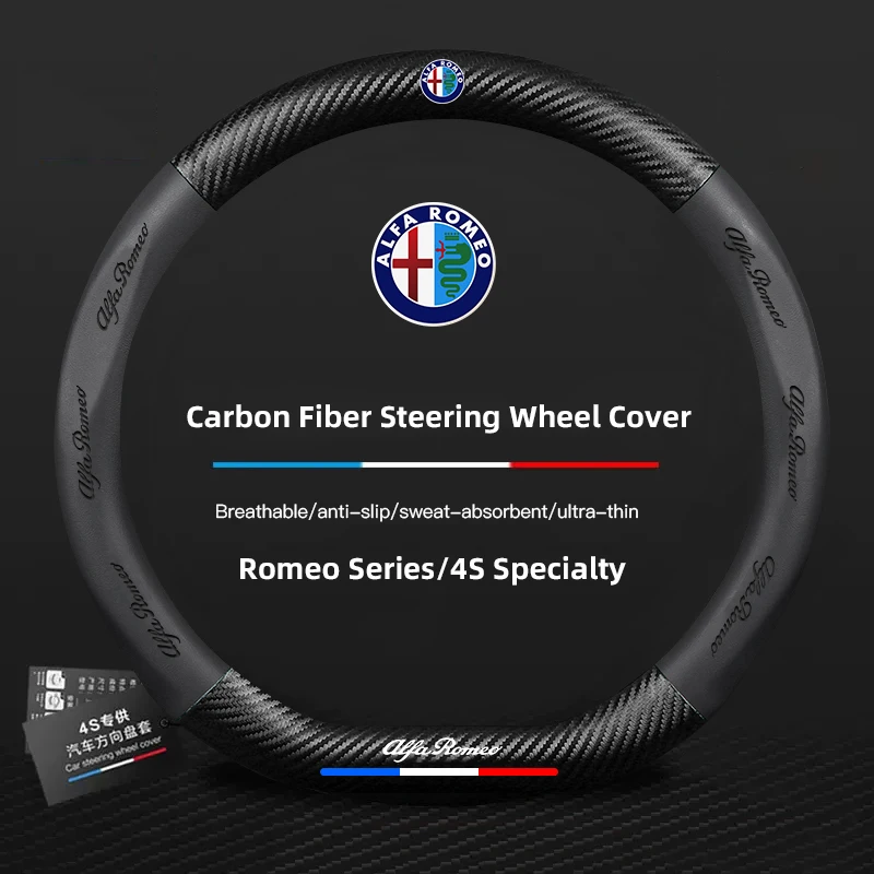 38cm New Leather Steering Wheel Cover For Alfa Romeo 4C 159 Spider Giulia Giulietta 156 Tonale Mito 147 Car Interior Accessories