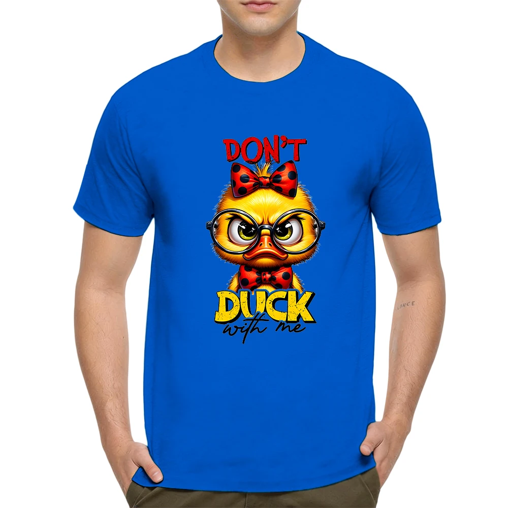 Mens 100% Cotton T Shirt Yellow Duckling Glasses Polka Dot Bow Funny Cartoon Slogan Print Breathable Short Sleeve Daily Wear