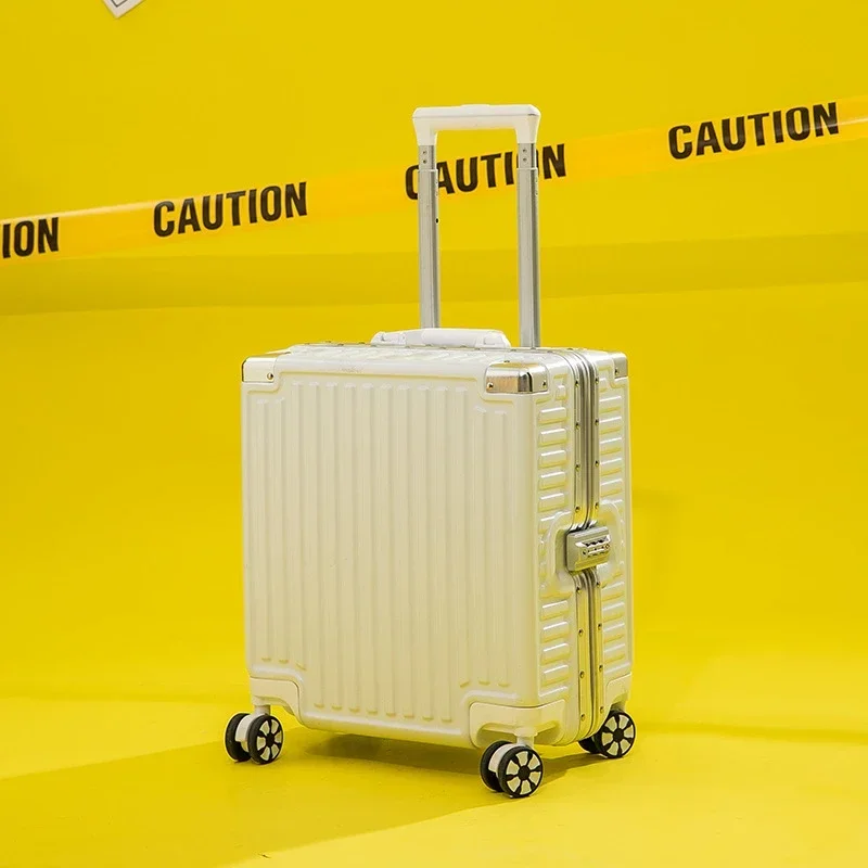 Aluminum Frame Rolling Luggage Travel Suitcase Fashion 18 Inch Carry on Trunk Password Trolley Case Universal Wheel luggage Bag