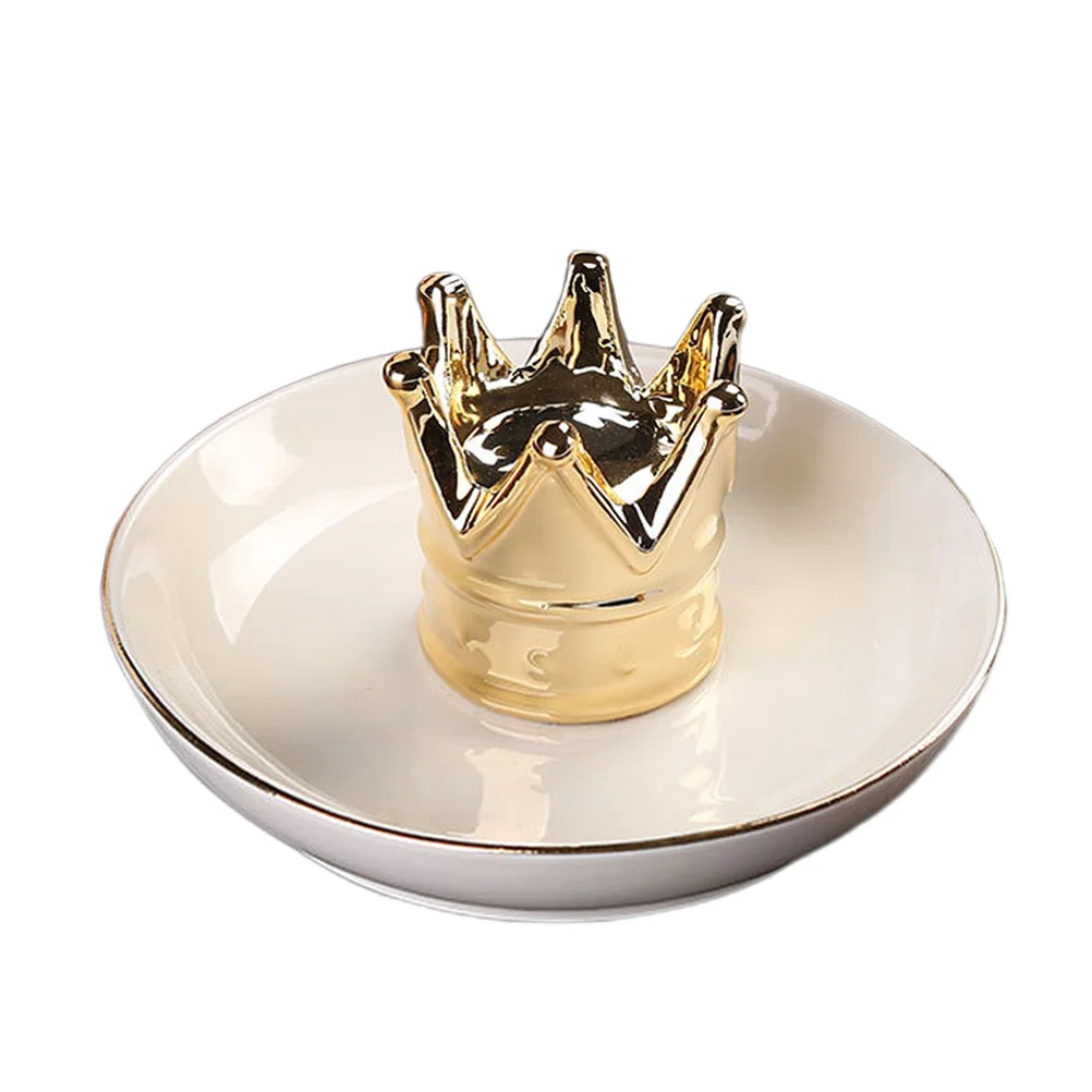 

Crown Ring Display Stand Premium Ceramic Jewelry Tray Simple Design for Rings Necklaces Earrings Organizer Decorative Ornament