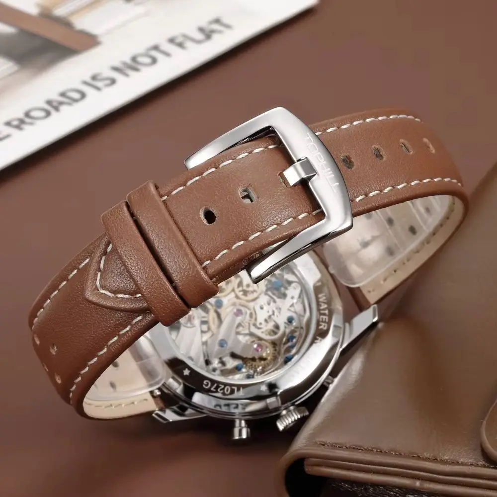 TOPHILL 40mm Chronograph Watch Mechanical Pilot 1963 ST1901 Hand Winding Sapphire Crystal Military C3 Luminous 5Bar TL027G