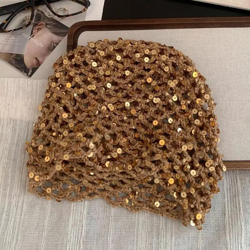 【Nice】Ins Style Sequined Hollow Pullover Hats Women Summer And Autumn Travel Photo Atmosphere Versatile Casual Y2K