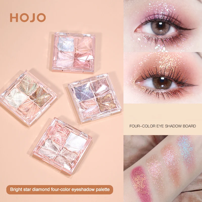 HOJO 4 in 1 Diamond Sequins Eye Shadow Palette Makeup Eye Shadow Tray Waterproof Durable Eye Cosmetics TSLM1